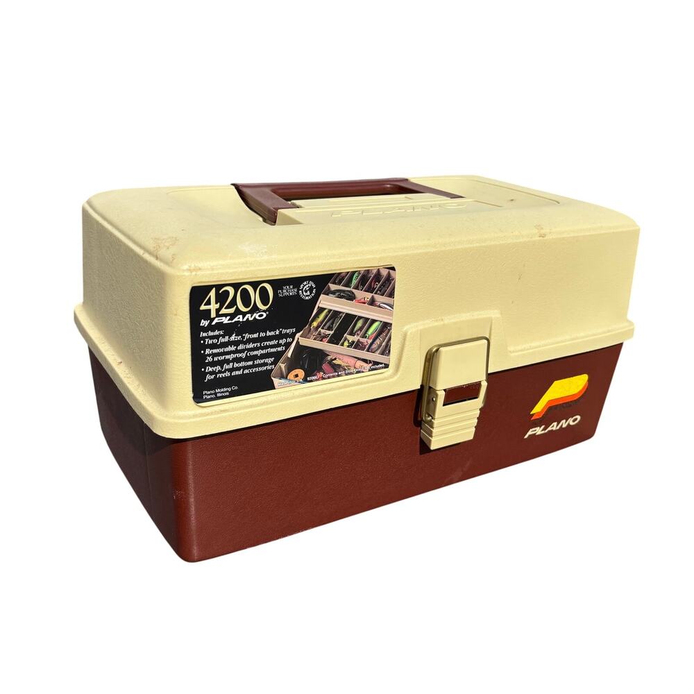 VTG Plano Tackle Box 1990s Model 4200 Tan & Brown 2 Tray Preowned Barely Used